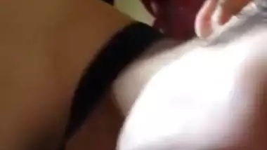 Cute Punjabi cousin sister sucking dick with boobs show